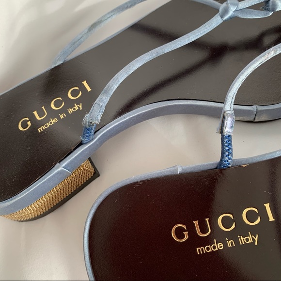 GUCCI Satin & Gold Chain Mail Sandals - Picture 6 of 10